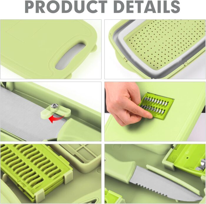 Camping Cutting Board, HI NINGER Collapsible Chopping Board with Colander, 9-In-1 Multi Chopping Board Kitchen Vegetable Washing Basket for Camping,Camping Gifts Camping Accessories for RV Campers - Image 4