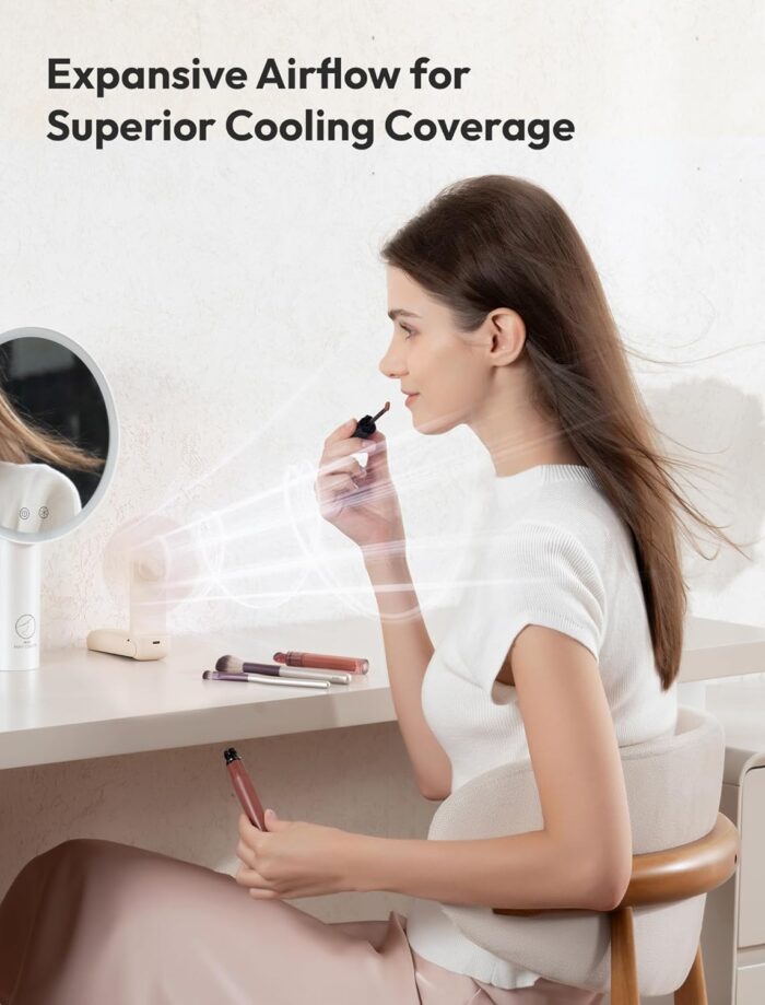 Aecooly Slim Portable Fan, Thin Handheld Fan, USB Rechargeable Mini Personal [17H Max Cooling Time], Battery Powered Small Foldable Pocket for Travel, Summer, Gifts for Women, Girls -Beige - Image 5