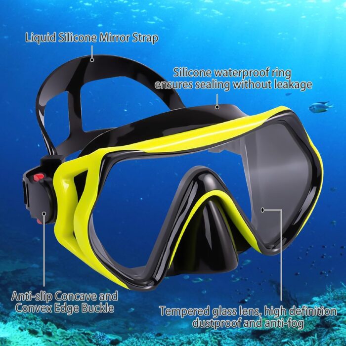 Diving Snorkle, Mask Set Adult,Anti-Fog Panoramic View Mask Scuba Gear,Goggles Swimming Adult for Snorkeling Scuba Diving Swimming Travel Size - Image 3