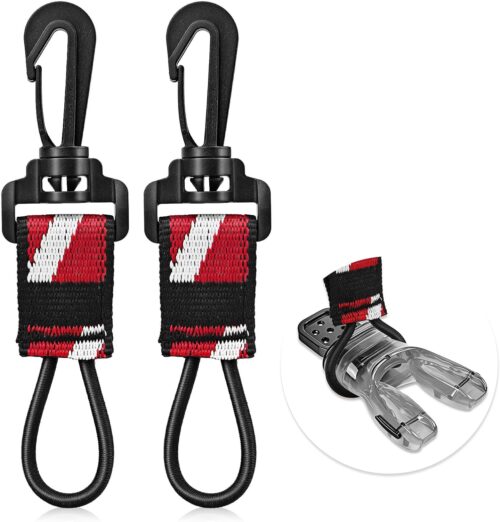 2Pack Scuba Octopus (Octo) Holder, Diving 2nd Stage Regulator Keeper Mouthpiece Retainer with Elastic Loop and 360° Swivel Snap Clip for Attach to BCD Easily