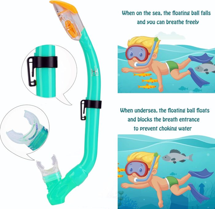 Kids Mask Fins Snorkel Set Snorkeling Packages, with Diving Mask, Snorkel, Adjustable Swim Fins, Mesh Bag, Anti-Fog Anti-Leak Snorkeling Gear for Kids for Snorkeling Swimming Diving - Image 4