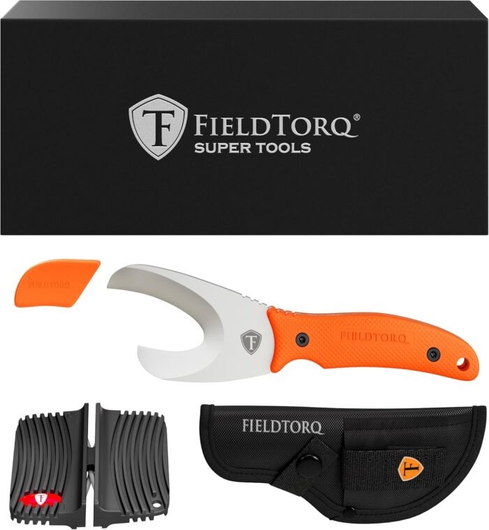 Field Dressing Kit | 4-in-1 Super Tool with Sheath & Sharpener | Skinning Knife for Hunting | Gut Hook | Deer Hunting Knife Set | FRN - Image 7