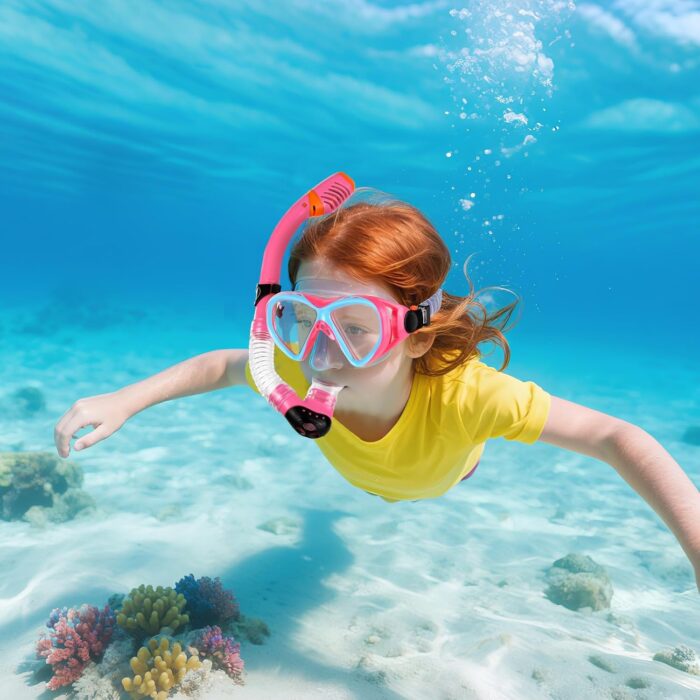 Kids Snorkel Set Dry Top Snorkeling Gear for Kids Boys Girls Youth Junior Age 5-15, Anti-Fog Anti-Leak Snorkel Mask Scuba Diving Mask Swimming Goggles with Nose Cover - Image 5