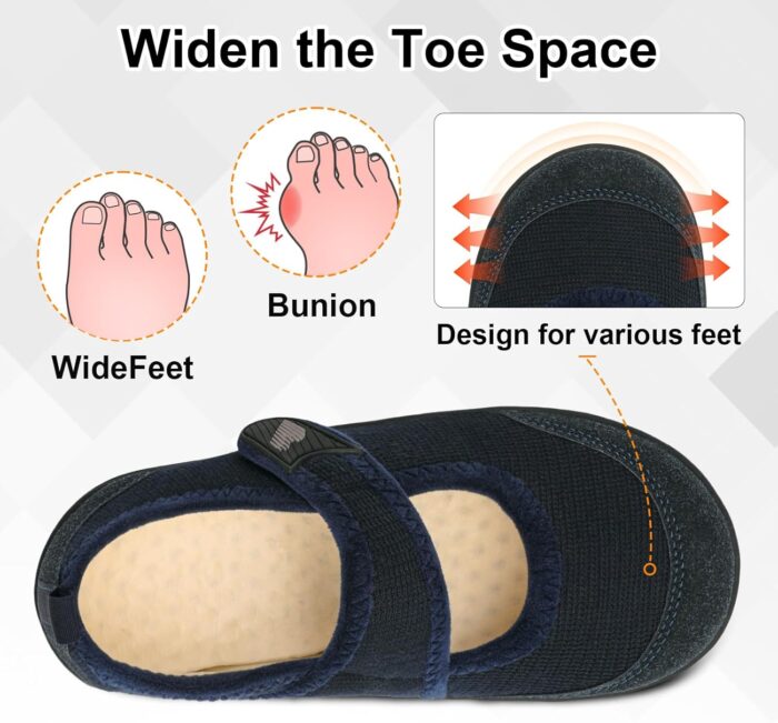 BARERUN Womens Slippers Wide Diabetic Shoes for Women Adjustable House Slippers Swollen Bunions Neuropathy House Shoes Stable Non Slip Barefoot Walking Shoes Indoor Outdoor - Image 3