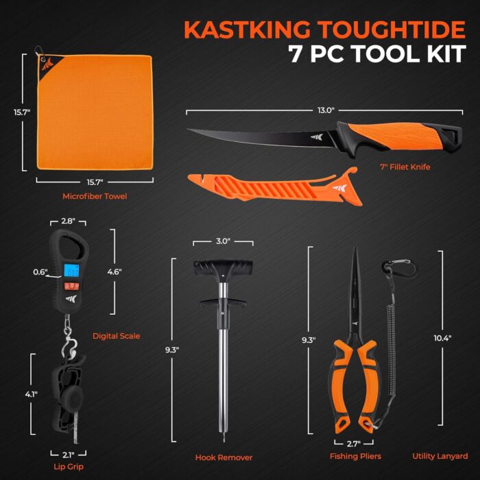 KastKing ToughTide Fishing Tool Kit, Rechargeable Digital Fish Scale with Lip Grip & Tape Measure, 7” Fillet Knife with Sheath & Sharpener, 8” Split Ring Fishing Pliers - Image 9