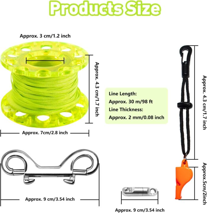 5ft Scuba Diving Surface Marker Buoy (SMB), Safety Sausage with Plastic 98ft Finger Spool Reel and Double Ended Hook Clip + Emergency Whistle for Underwater Diving - Image 6