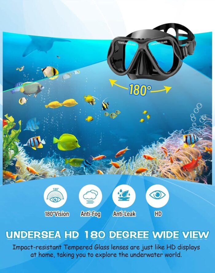 Greatever Dry Snorkel Set,Panoramic Wide View,Anti-Fog Scuba Diving Mask,Professional Snorkeling Gear - Image 2