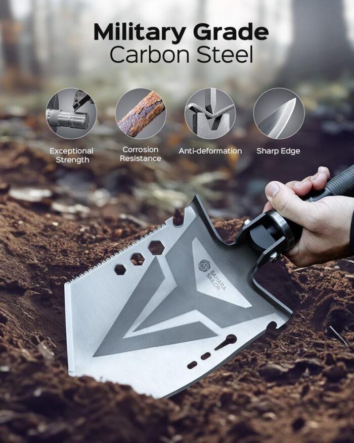 Sahara Sailor Folding Camping Shovel Axe Kit Military Grade, Multifunctional Survival Tactical Shovel with Paracord, Dual Color Flashlight, Whetstone, Emergency Gear for Camping - Image 2