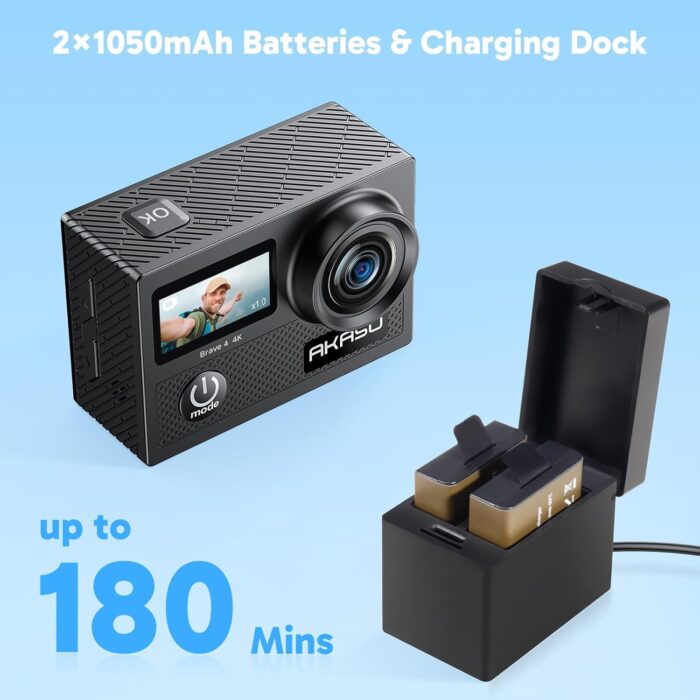 AKASO Brave 4 Action Camera 4K 30fps with 64GB MicroSD U3 Card Bicycle Helmet Accessories Kit Bundle, 20MP Ultra HD 131FT Waterproof Underwater Camera EIS WiFi Remote Control 5X Zoom Sport Cameras - Image 6