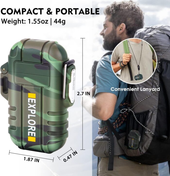 LcFun Waterproof Electric Dual Arc Lighter USB Rechargeable Outdoor Windproof Flameless Plasma Lighters for Camping, Hiking, Adventure, Survival Tactical Gear Gifts for Men - Image 5