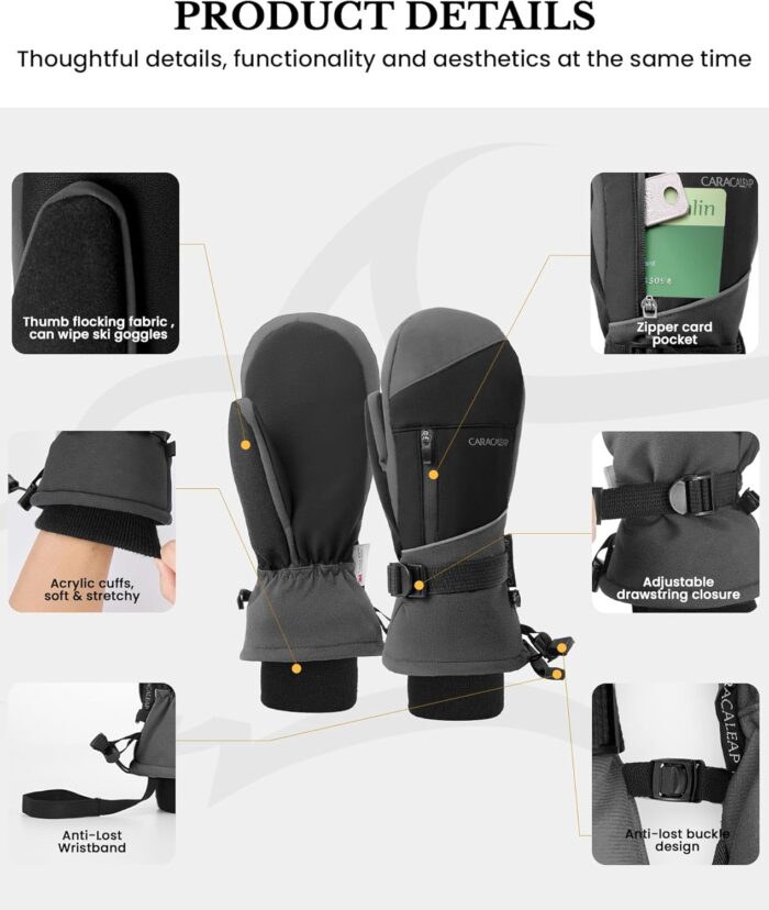 Winter Ski Mittens for Men Women Cold Weather- Warm Snow Mitts Gloves Waterproof & Windproof for Snowboard Snow Sports - Image 4