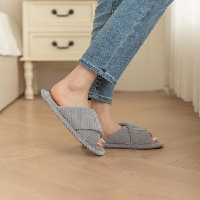 Slippers for Women Memory Foam House Bedroom Corduroy Crossbands Open Toe Slides Sandals Shoes Comfy Trendy Gift for womens Anti-Skid sole - Image 2