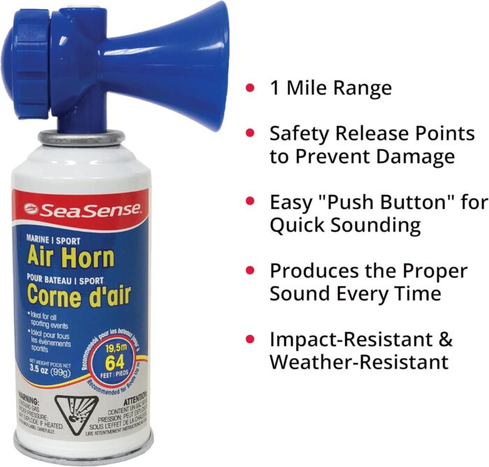 SeaSense Air Horn – Large Size (3.5 oz), 118 dB – Loud 1 Mile Range, Meets EPA & USCG Standards – Great for Boat & Marine Safety, Ideal for Sporting Events Such as Football & Soccer - Image 3