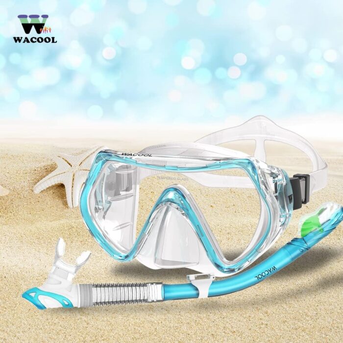 WACOOL Professional Snorkeling Snorkel Diving Scuba Package Set with Anti-Fog Coated Glass Purge Valve and Anti-Splash Silicon Mouth Piece for Men Women (Adults,Lake Blue) - Image 8