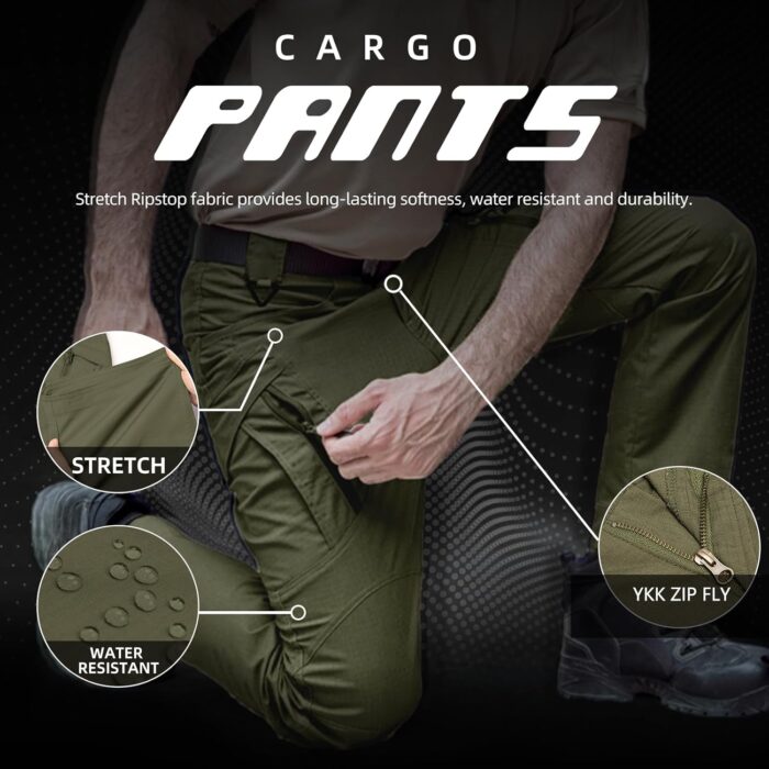 Men's Ripstop Tactical Pants Water Resistant Stretch Cargo Pants Lightweight EDC Hiking Work Pants - Image 4