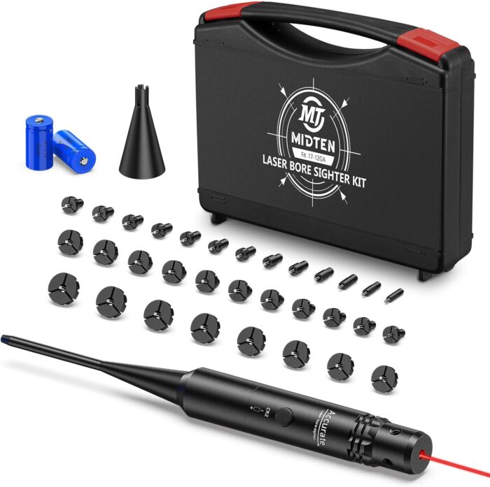 MidTen Laser Bore Sight Kit with Button Switch, Professional Red/Green Laser Bore Sighter with 32 Adapters for 0.17 to 12GA Calibers, Powerful Hunting Equipment - Image 5