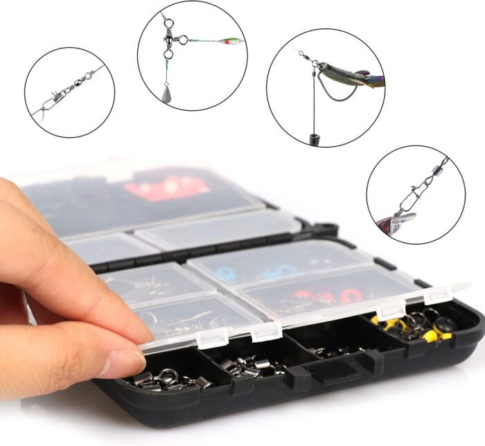 Fishing Accessories Kit, Fishing Set with Tackle Box, Fishing Hooks, Weights, Jig Heads, O-Rings, Barrel Swivels, Fastlock Snaps, Fishing Beads, Space Beans - Freshwater & Saltwater Fishing - Image 4