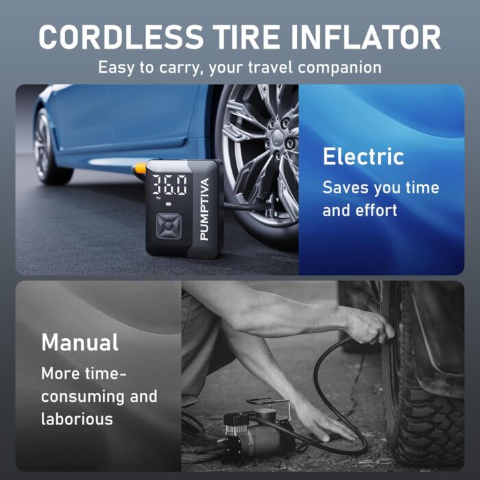 Tire Inflator Portable Air Compressor, 150 PSI Portable Electric Bike Pump Auto Shut-Off Cordless Mini Car Tire Air Pump with Accurate LCD Display LED Light for Car, Motorcycle, Bicycle, Bike, Ball - Image 6