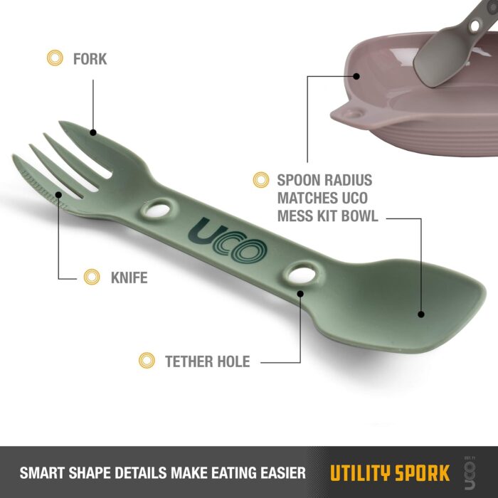 UCO Utility Spork 3-in-1 Combo Spoon-Fork-Knife Utensil, 2-Pack, Gold/Sky Blue - Image 2