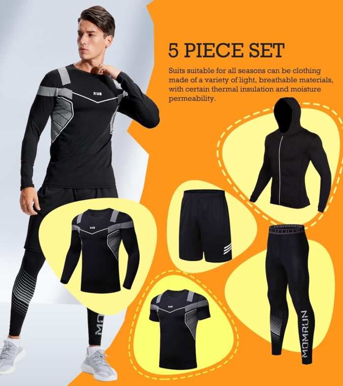 BOOMCOOL 5PCS Gym Clothes for Men Workout Sets - Image 6
