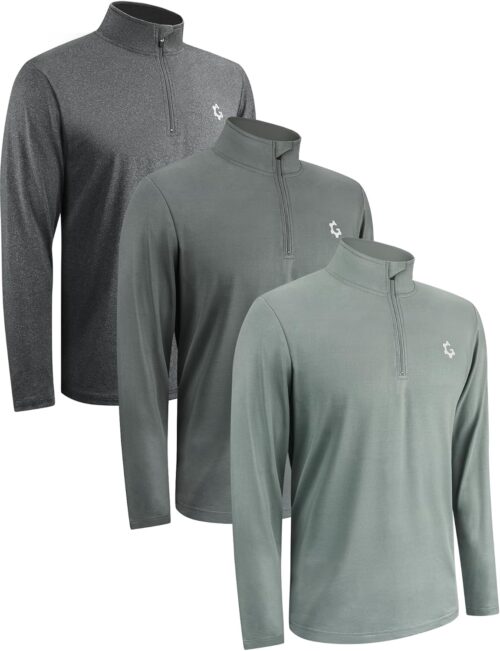 3Pack Quarter Zip Pullover Men Long Sleeve Sweatshirts Running Athletic Golf Gym Shirt Quick Dry