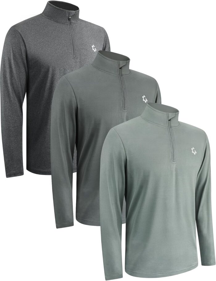 3Pack Quarter Zip Pullover Men Long Sleeve Sweatshirts Running Athletic Golf Gym Shirt Quick Dry
