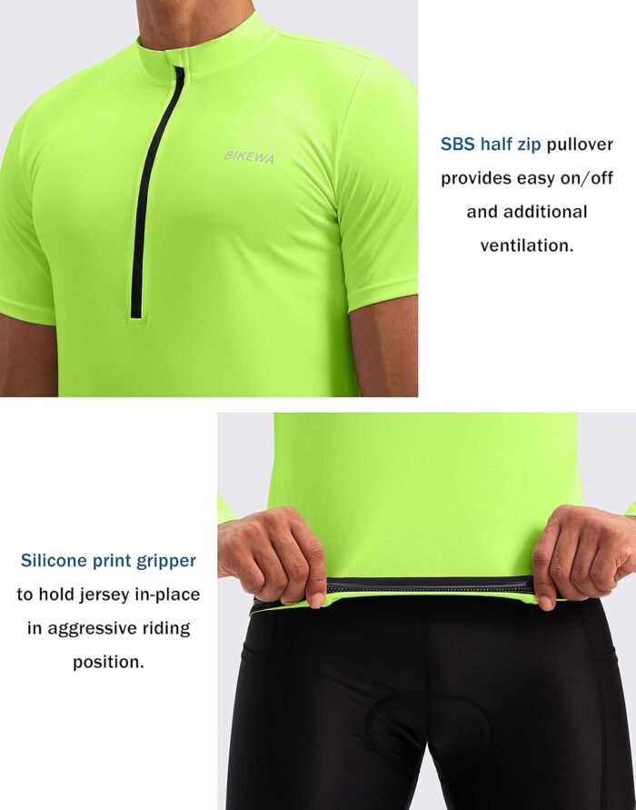 Bikewa Men's Cycling Jersey Moisture Wicking Short Sleeve UPF Half Zip Bike Road Riding Biking Shirts for Men Zipper Pockets - Image 4