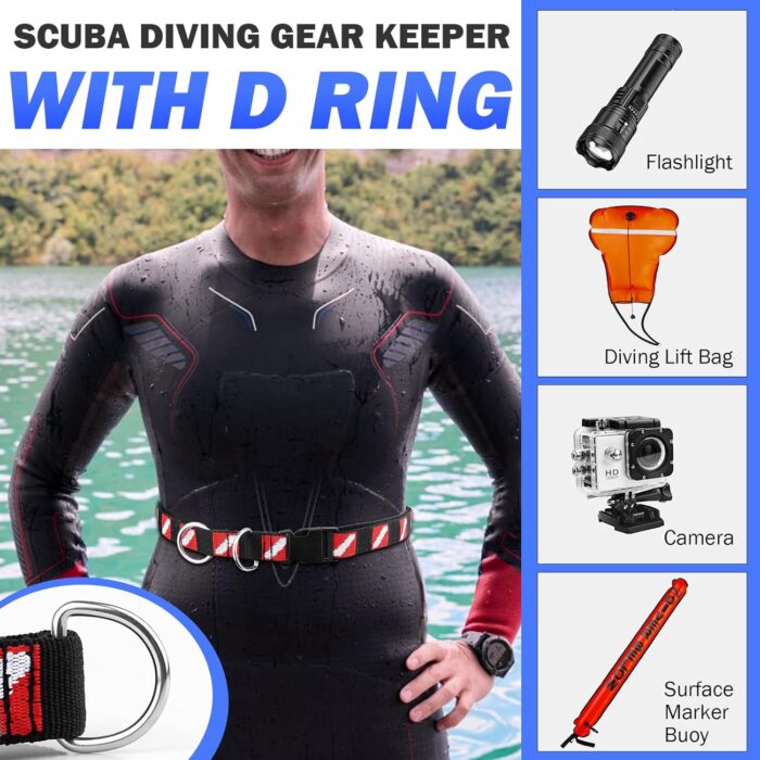 Scuba Diving Belt with Quick Release Buckle, Adjustable Dive Belt with D Ring & Movable Ring, Dive Flag Webbing Diving Gear Hanging Strap for Scuba Diving, Freediving, Snorkeling Equipment - Image 5