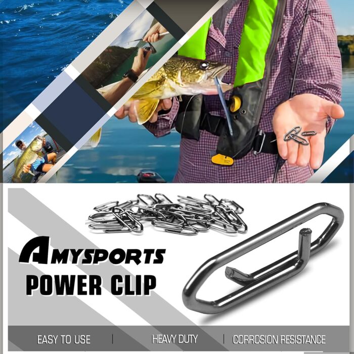 AMYSPORTS High Strength Fishing Snap Saltwater Stainless Connector Snaps Swivels Tackle Steel Power Fishing Clip Lure Quick Change Black Nickel - Image 2