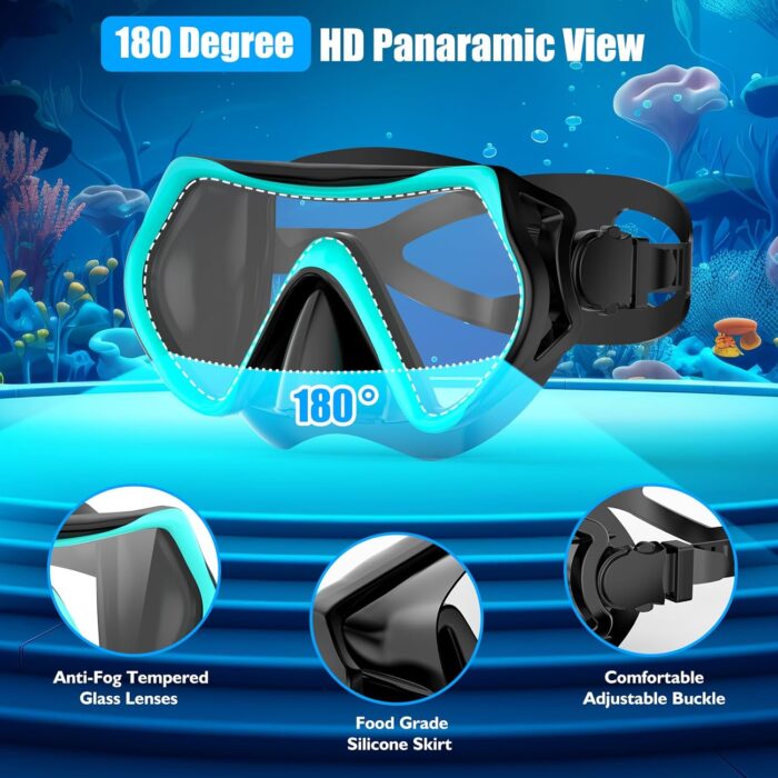 Snorkeling Gear for Adults, Dry-Top Snorkel Set Scuba Diving mask, Snorkel Mask, Panoramic Anti-Leak Anti-Fog Tempered Glass Lens, Swimming Training Snorkeling Packages - Image 2