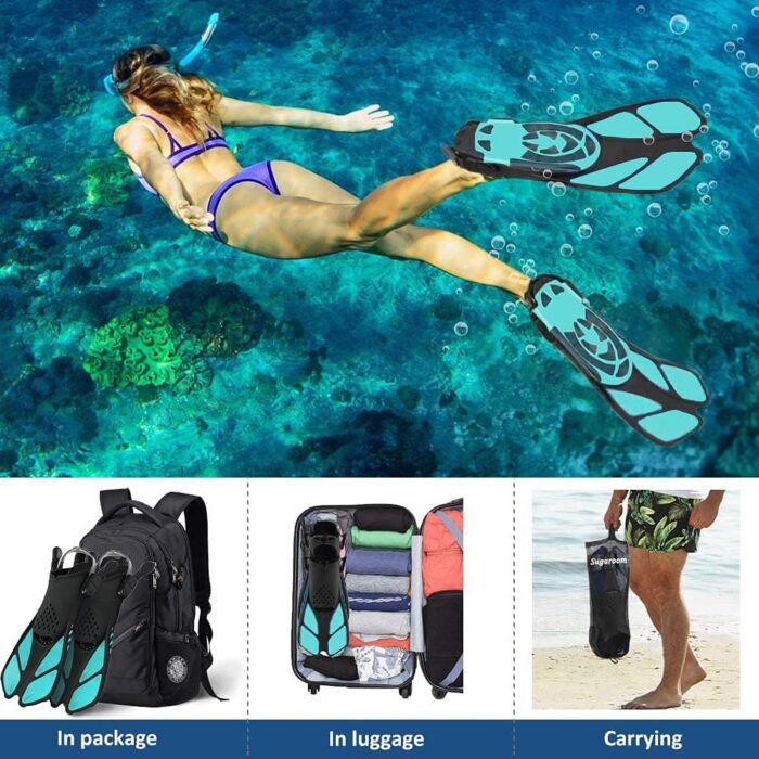 Sugaroom Swim Fins Open Heel, Adjustable Snorkel Fins Diving Fins with Mesh Bag, Snorkeling Gear Flippers Travel Size Short Flippers for Lap Swimming Scuba Dive Adult Men Women Kids - Image 7
