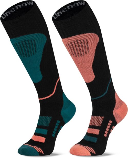 Merino Wool Ski Socks 2 Pairs, Thermal Knee High Warm Socks for Snowboarding, Hiking, Cold Weather, Snow, Hunting