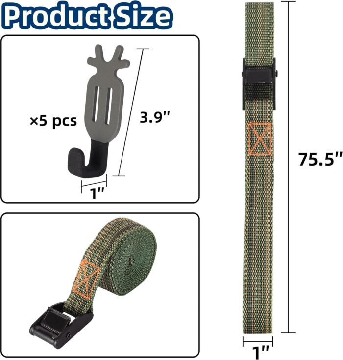 Highwild Treestand Strap Gear Hangers for Hunting Gears Bow - Multi-Hook Accessory Holder - NO Plastic Parts - ON Your Tree in Seconds - 5 Hooks Set - Image 4
