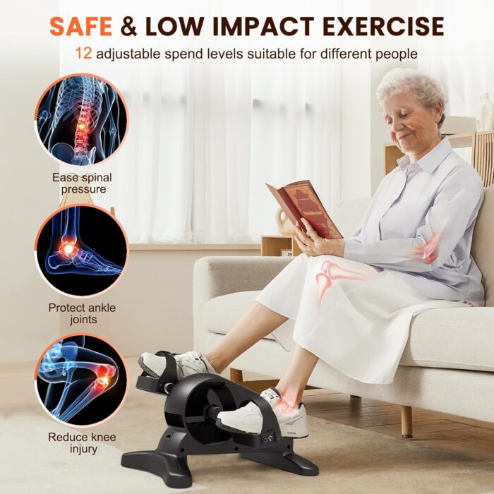 Mini Under Desk Exercise Bike Pedal Exerciser, Motorized Setting Bike Pedal Exerciser Leg/Arm Cycle for Senior, Physical Therapy, with 12 Adjustable Speed, LCD Display, Remote Control - Image 5