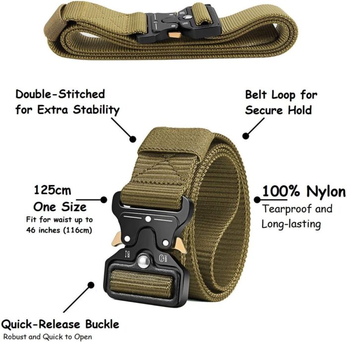 BESTKEE Tactical Belt for Men, 1.5" Military Nylon Work Belt with Quick Release Buckle, Gift with Molle Pouch and Hooks - Image 3