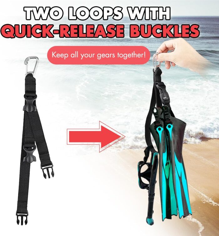 Scuba Fin & Mask Holder, Diving BC Fins Keeper and Mask Clip with Two Quick-release Loop Lanyard Webbing Strap - Image 4