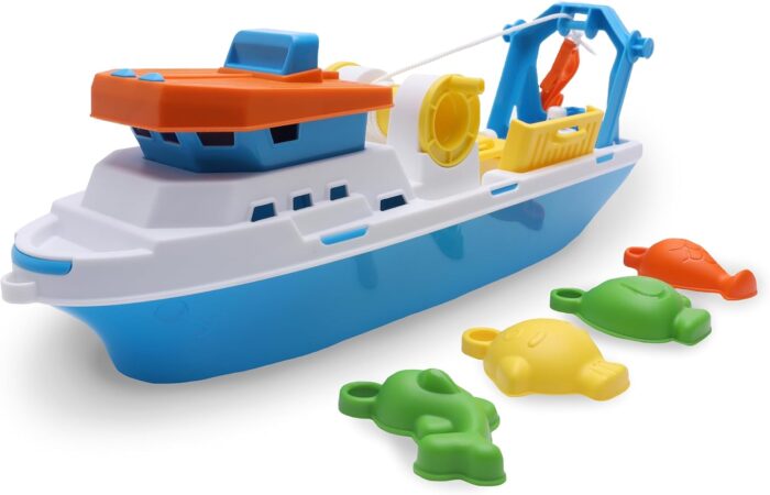 Toyland® 40cm (16") Colourful Fishing Boat with Moveable Doors, Fishing Hook & 4 Plastic Fish - Kids Floating Water Toy - Pool & Bathtime Toys - 3 Years+ - Image 2