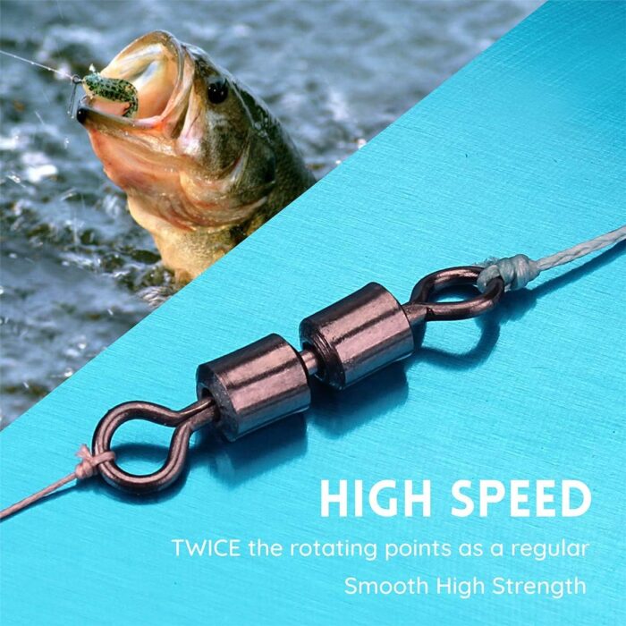 Fishing Tackle, High-Speed Double Rolling Swivels Black Stainless Steel Strong Strength Terminal Connectors Trout Fly Fishing Catfishing Accessories for Line Hooks (30 Pcs Test 70-120 Pound) - Image 3