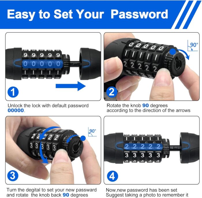 NDakter Bike Chain Lock, 5 Digit Combination Heavy Duty Anti Theft Bicycle Chain Lock,2.62/3.2/4.27/5/6Ft Long Security Resettable Bike Locks for Bike, Bicycle, Scooter, Door, Gate, Fence-4/6mm Thick - Image 6