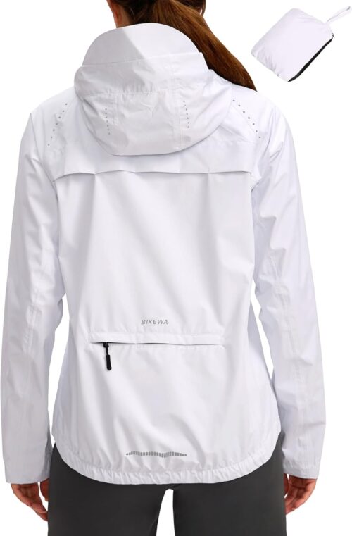 Bikewa Women's Cycling Rain Jackets Waterproof Windbreaker Lightweight Running Windproof Reflective Jacket Packable Hooded