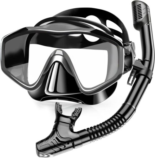 Snorkel Mask Adult,Dry Snorkel Set,Snorkeling Gear for Adults,Panoramic Wide View Swim Mask,Snorkel for Lap Swimming Snorkeling Diving Swimming Travel