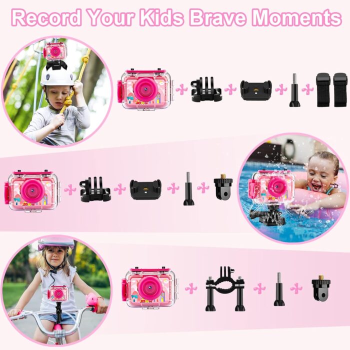 GKTZ Kids Camera - Waterproof Underwater Camera for Kids, Christmas Birthday Gifts for Girls Age 3-12, 1080P HD Children Digital Action Camera, Pool Toys for Kids Age 4-12 - Image 4