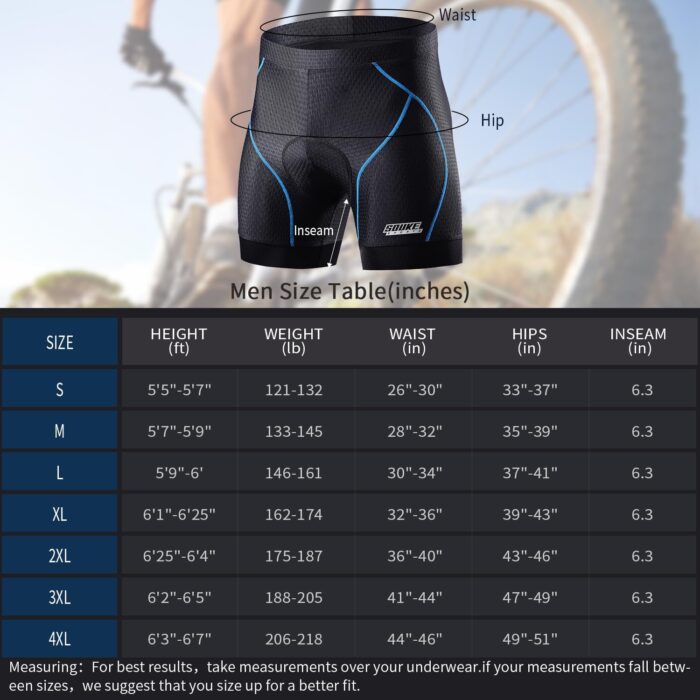 Souke Sports Men's Cycling Underwear Shorts 4D Padded Bike Bicycle MTB Liner Shorts with Anti-Slip Leg Grips - Image 7