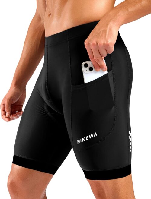 Bikewa Men's Cycling Shorts 7" 4D Padded Bike Shorts for Men Road Biking Bicycle Riding Cycle Biker Phone Pockets