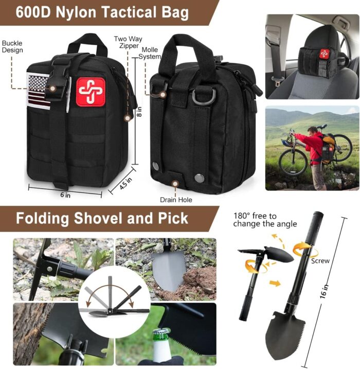 238Pcs Emergency Survival Kit and First Aid Kit, Professional Survival Gear Tool with Tactical Molle Pouch and Emergency Tent for Earthquake, Outdoor Adventure, Camping, Hiking, Hunting - Image 3