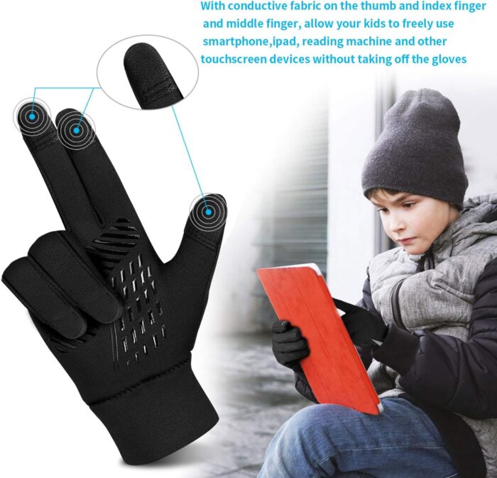Kids Winter Gloves Back Water Repellent Touchscreen Warm Fleece Anti-slip for Boys Girls Teen 3-15 Years - Image 4