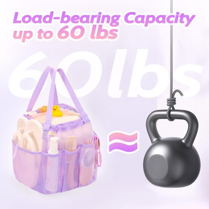 Mesh Shower Caddy Portable with Drawstring, Dorm Room Essentials for College Students Girl & Boy, Larger Shower Bag for Camping,Swimming,Gym,Travel,Bathroom - Purple - Image 6