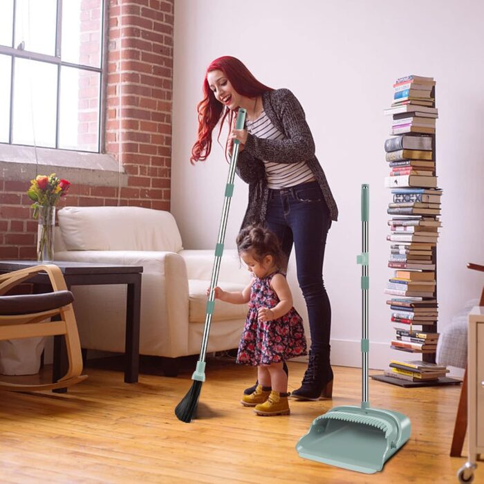 kelamayi Upgrade Broom and Dustpan Set, Large Size and with Long Handle, Upright,Ideal for Indoor Outdoor Garage Kitchen Room Office Lobby Use (Green) - Image 7