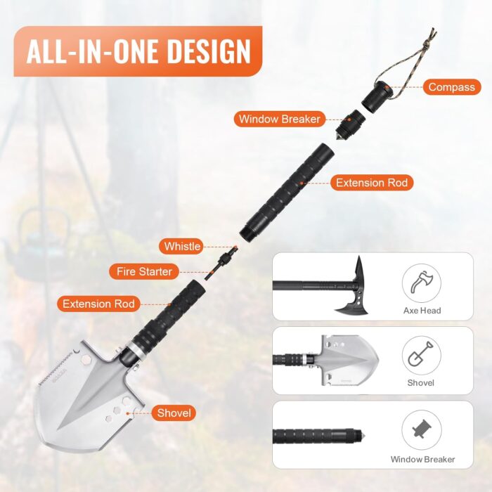 VEVOR Survival Shovel Survival Axe, 28-in-1 Camping Folding Shovels with Hatchet, Stainless Steel Tactical Shovel Hatchet Combo, Multifunctional Emergency Survival Gear Equipment for Camping Hiking - Image 4