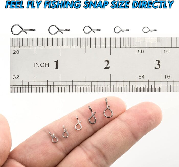 150-Pack Fly Fishing Snaps Twist Clips, 3/5 Sizes Stainless Steel Quick Change Lure Snaps No Knot Clip Quick Snap Fast Snap Lure Connector for Jigs Lures Fishing Clips Swivels Terminal Tackle - Image 4
